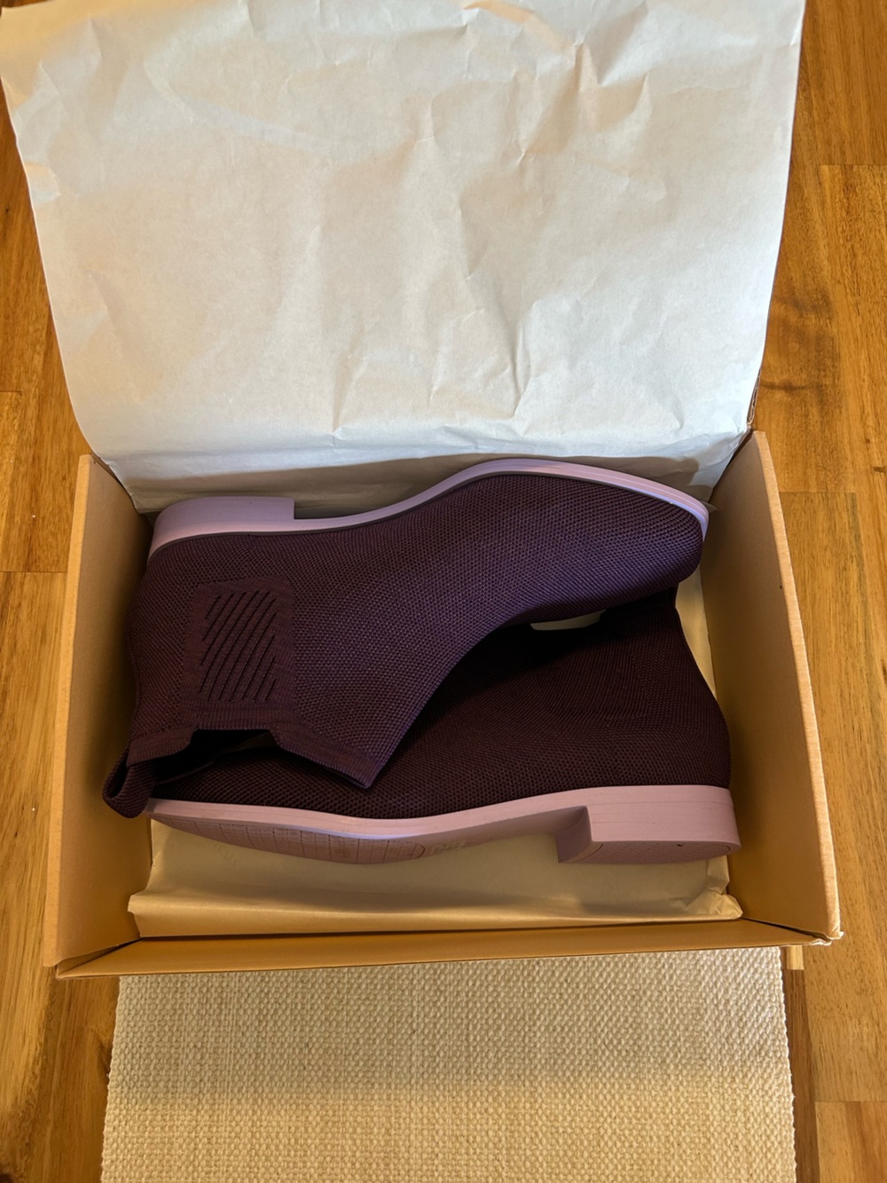 Vivaia Ryan Knit Purple Flat Ankle Boots Slip-On Booties in Plum Size 9.5 or 41